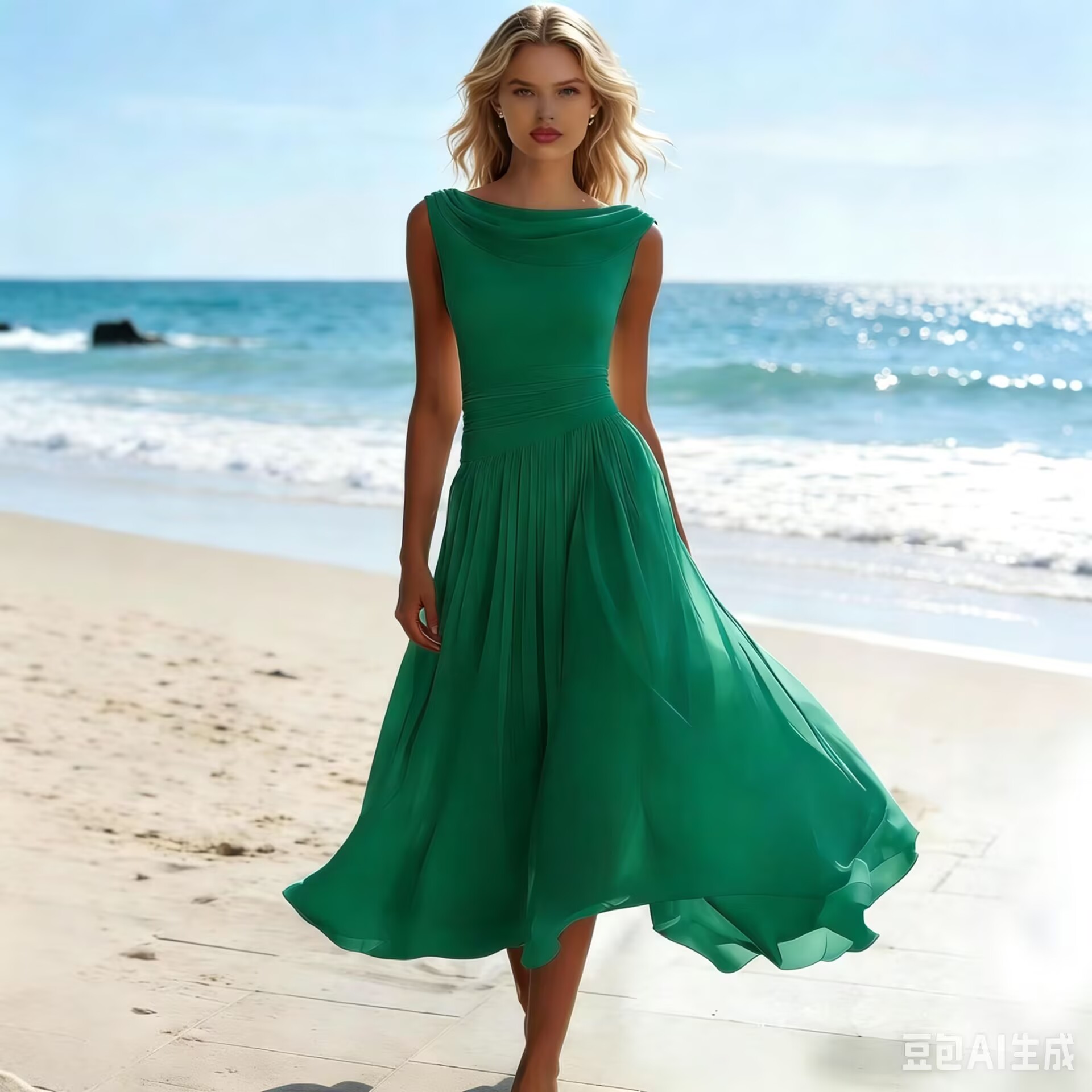 Robe longue d'été fluide en mousseline de soie pour femme, style bohème, sans manches, élégante, cintrée à la taille, pour cocktail et soirée, chic et stylée