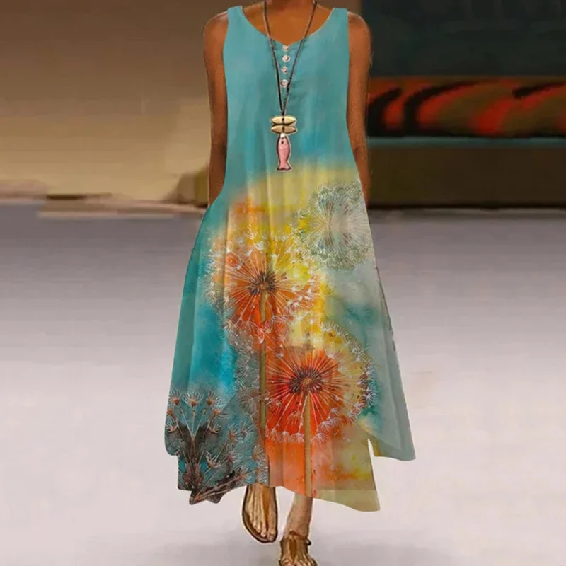 Robe longue imprimée pissenlit pour femme, mode décontractée, été, nouveau
