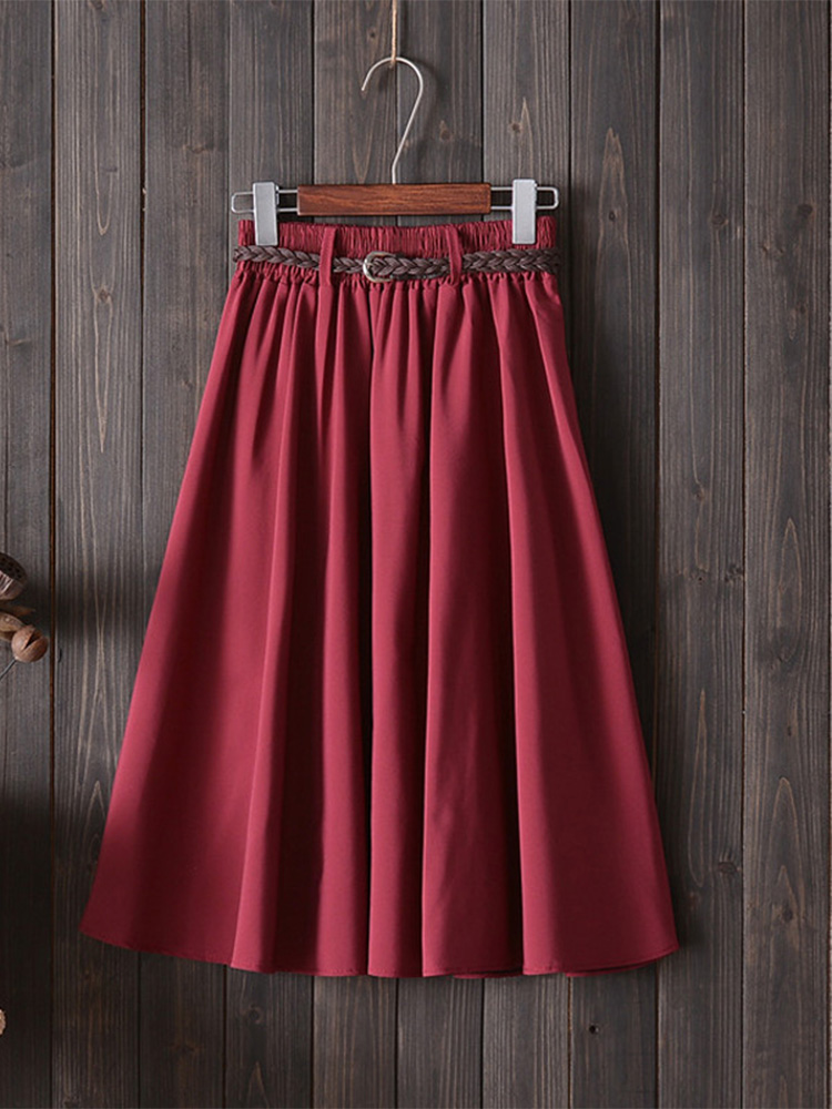 Midi genou longueur jupe d'été femmes avec ceinture mode coréenne dames taille haute plissée a-ligne jupe d'école femme