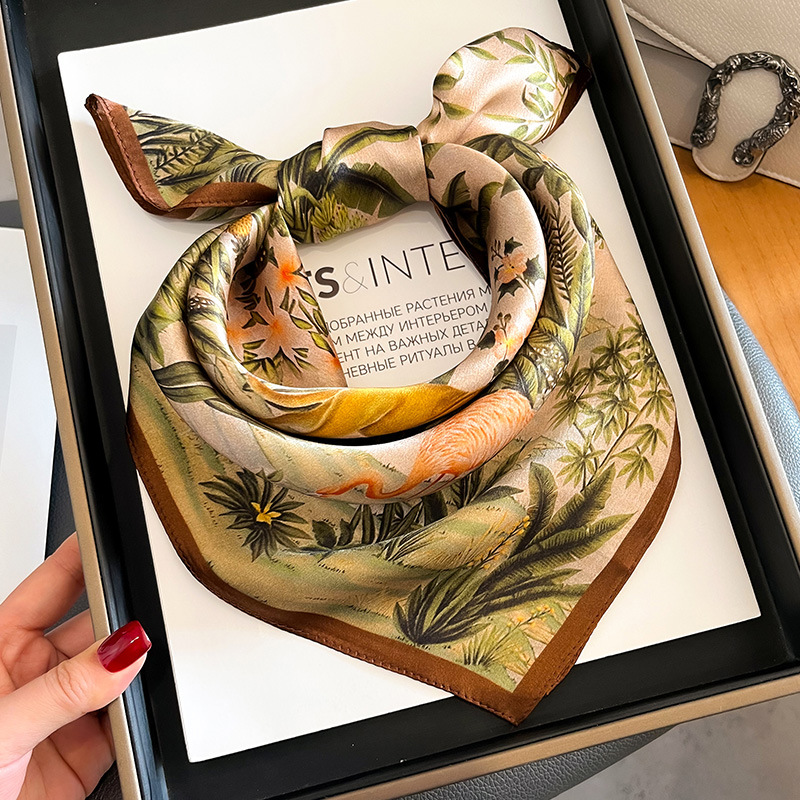 Foulard de Luxe en Forme de Mûrier pour Femme, Hijab de 53cm, 100% Authentique, de Marque, pour Sauna, Fleurs, Décoration de Sac à Main, Printemps et Automne