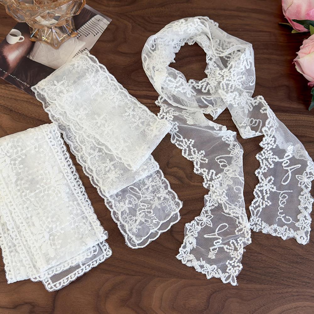 130cm de Long femmes dentelle écharpe florale Y2k dentelle ruban foulards brodés dames cou foulards bandeaux doux maigre foulard