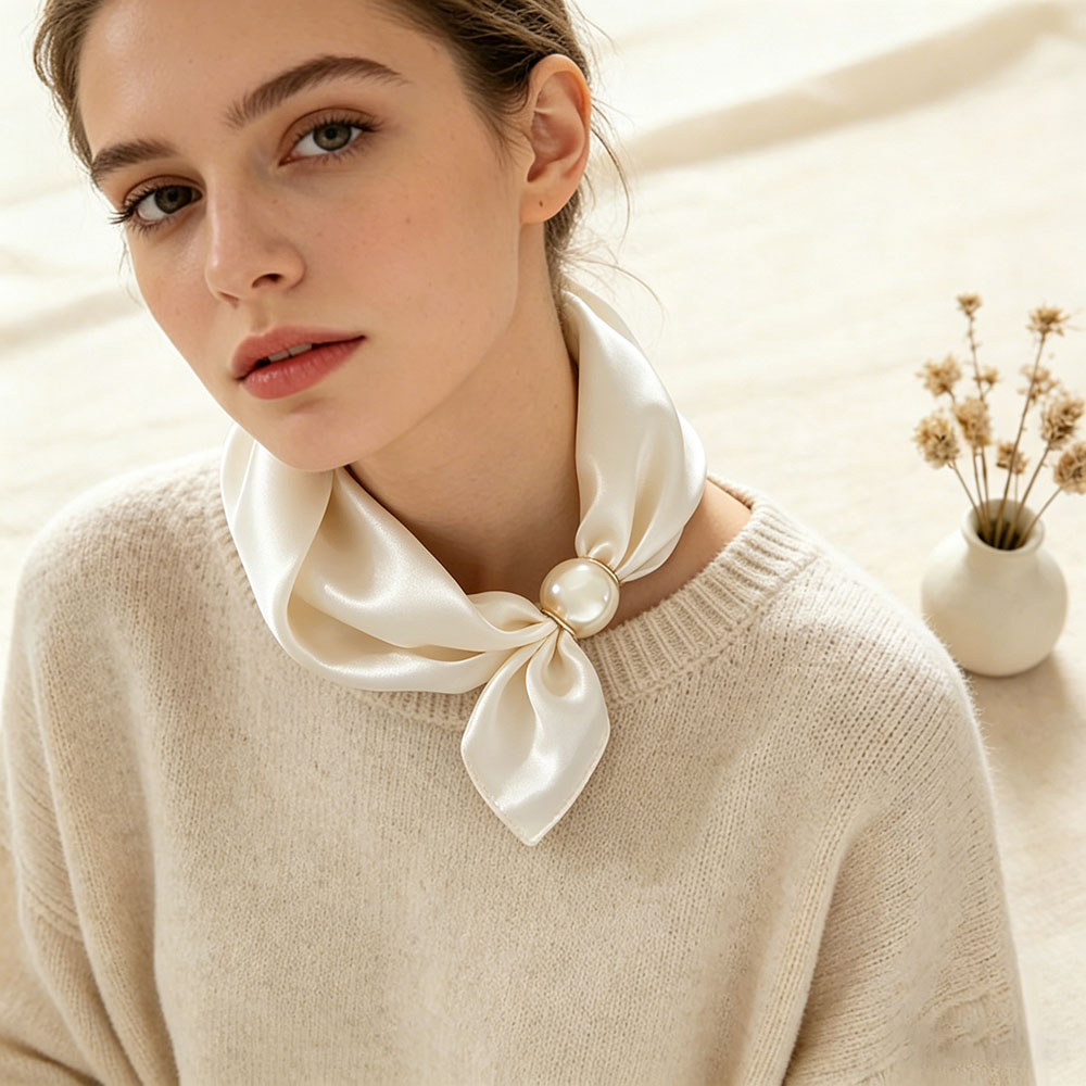 Chaîne de foulard en soie, pendentif magnétique décontracté, boucle de foulard fine en perles pour clavicule, bandeau, ruban, foulards femme, marques de luxe