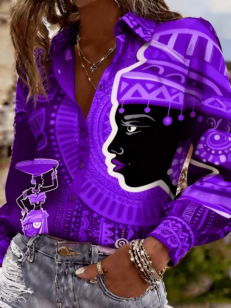 Chemisier ample décontracté imprimé pour femme, style ethnique africain, collection Printemps-Été