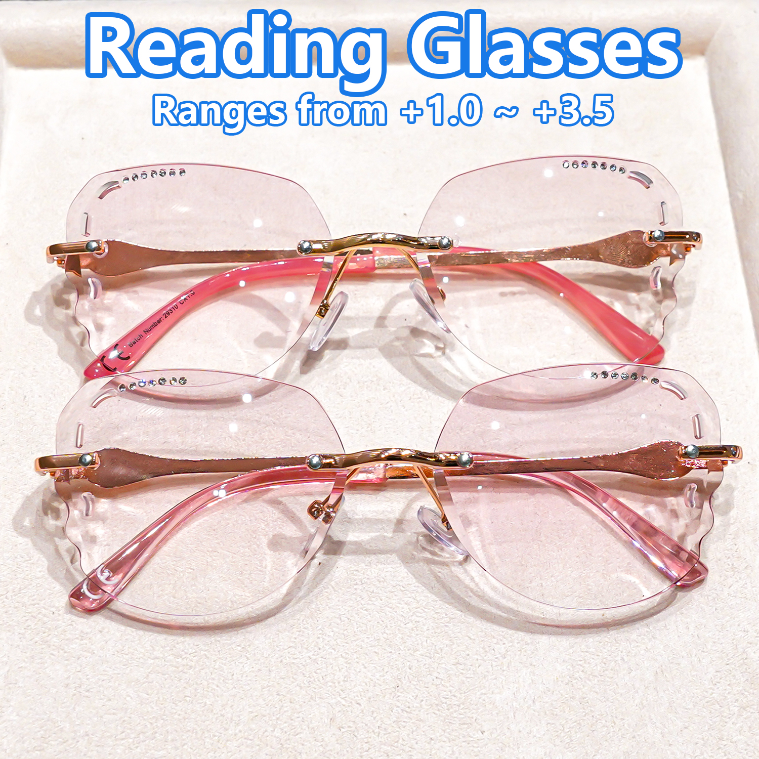 Lunettes de lecture sans monture pour femmes, avec strass scintillants, lunettes élégantes et tendance, monture légère, lunettes raffinées.