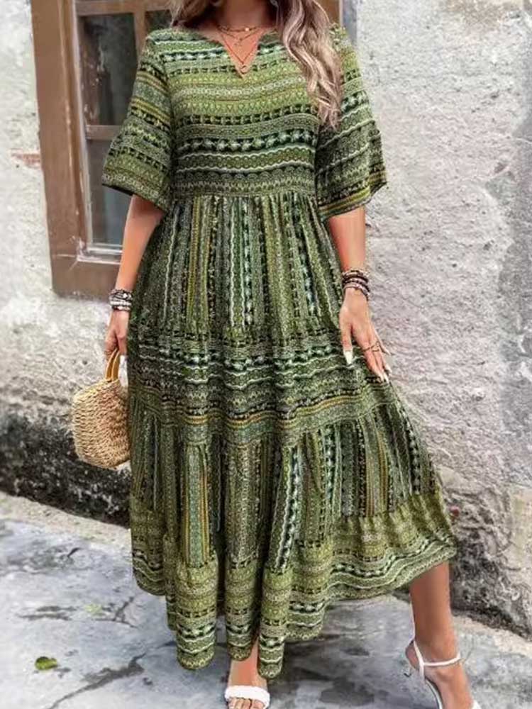 Robes d'été longues pour femmes, col rond, col en V, Style bohème, grande taille, robe Boho, Maxi, Simple, basique, décontractée