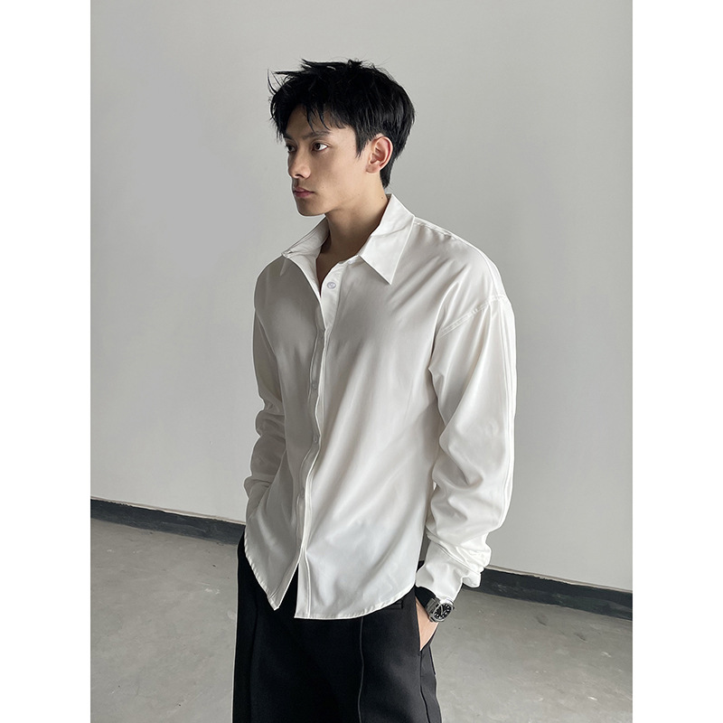 Chemises à manches longues pour hommes de style coréen, noires, décontractées, unies, surdimensionnées, respirantes, amples, vêtements masculins Harajuku