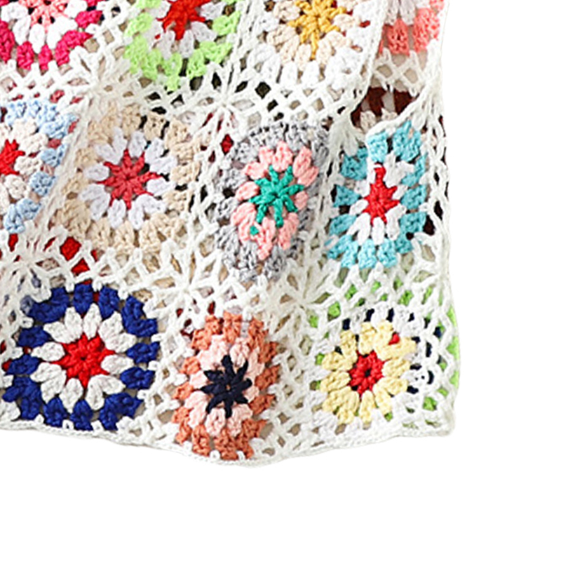 Hauts d'été sans manche pour femmes, débardeur coloré en tricot ajouré avec broderie au Crochet à la main