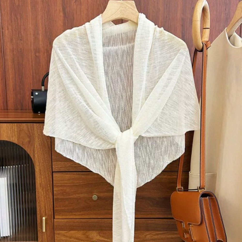 Châle triangulaire haut de gamme en soie glacée pour femme, protection solaire, avec écharpe en tricot, accessoire de mode décontracté