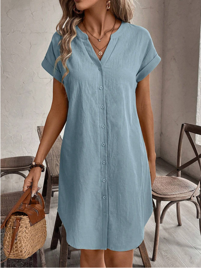Femmes blouse décontractée robe Simple col en V bouton robe en lin poches ample grande taille chemise robe grande taille robes pour femmes