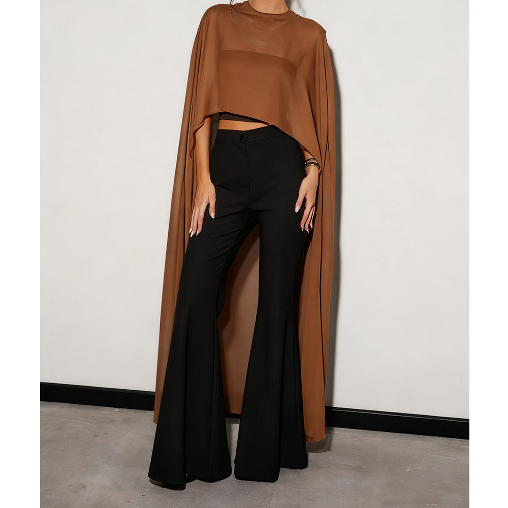 Femmes longue en mousseline de soie Cape fluide maille pure Poncho hauts haut bas enveloppes châle Cape cache-up hauts pour robe de mariée soirée