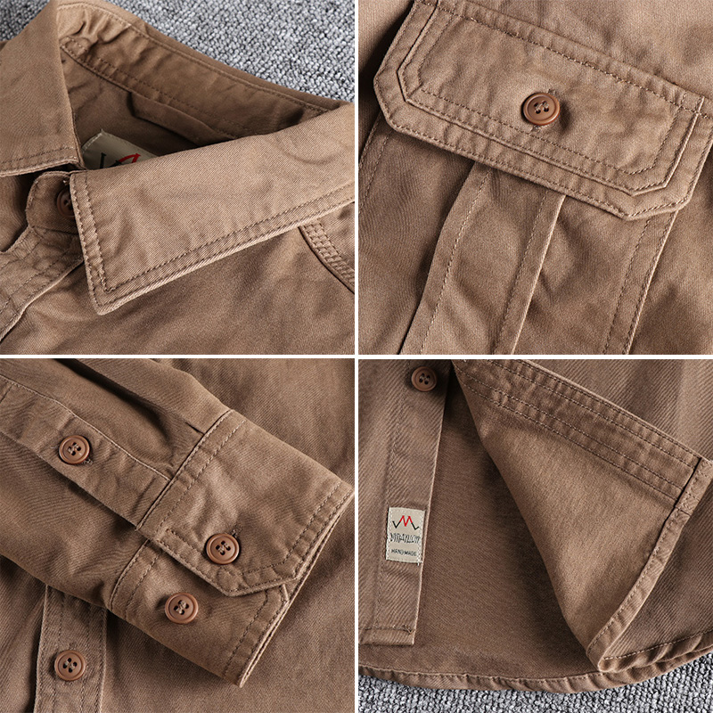 Chemise à manches longues pour hommes, uniforme de style n, lavage à la mode, double poches, veste décontractée pour jeunes, manteau fin