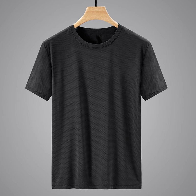 T-shirt de course à manches courtes pour hommes, haut fin en soie glacée, impression réfléchissante, séchage rapide, respirant, Fitness, sport, 5XL