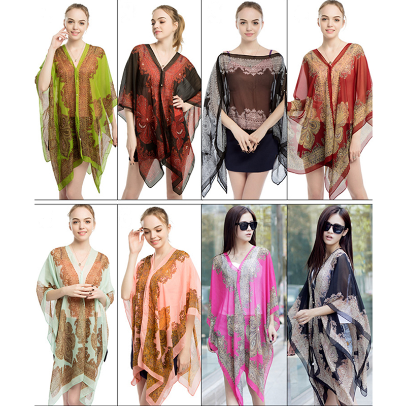 Nouvelle écharpe en mousseline imprimée pour femme, protection solaire estivale, châle en polyester pour la plage, châle décoratif en soie variable