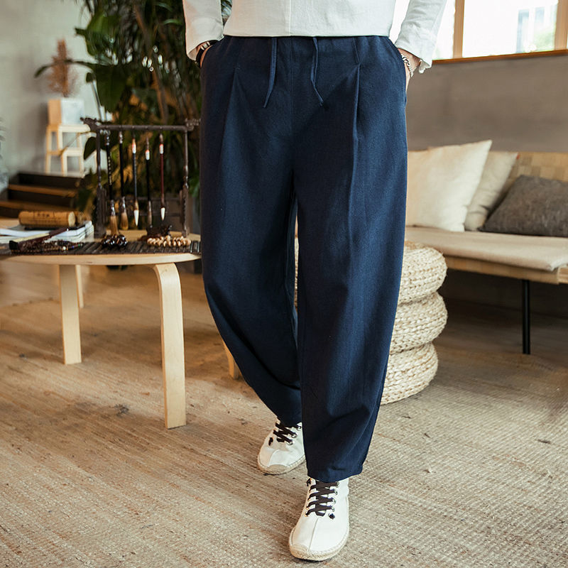 Mode été pantalons décontractés pour hommes coton lin pantalon ample à la mode grande taille Bloomers mâle maison Tai Chi pantalon à jambes larges 5XL
