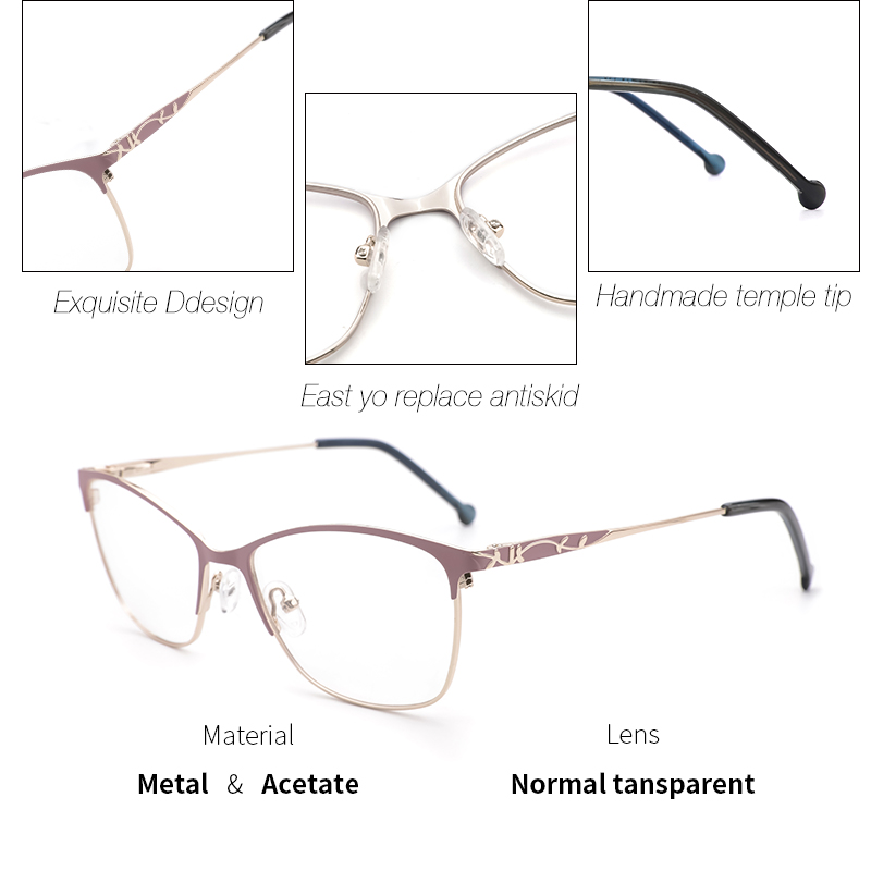 Montures de lunettes en métal pour femmes, montures optiques de prescription, verres transparents, montures de lunettes roses, nouveau design de marque 2022