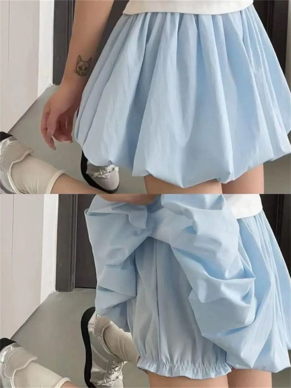 Mini-jupe taille haute coupe trapèze amincissante d'été avec short intégré pour petites tailles, ourlet plissé bouffant pour femme