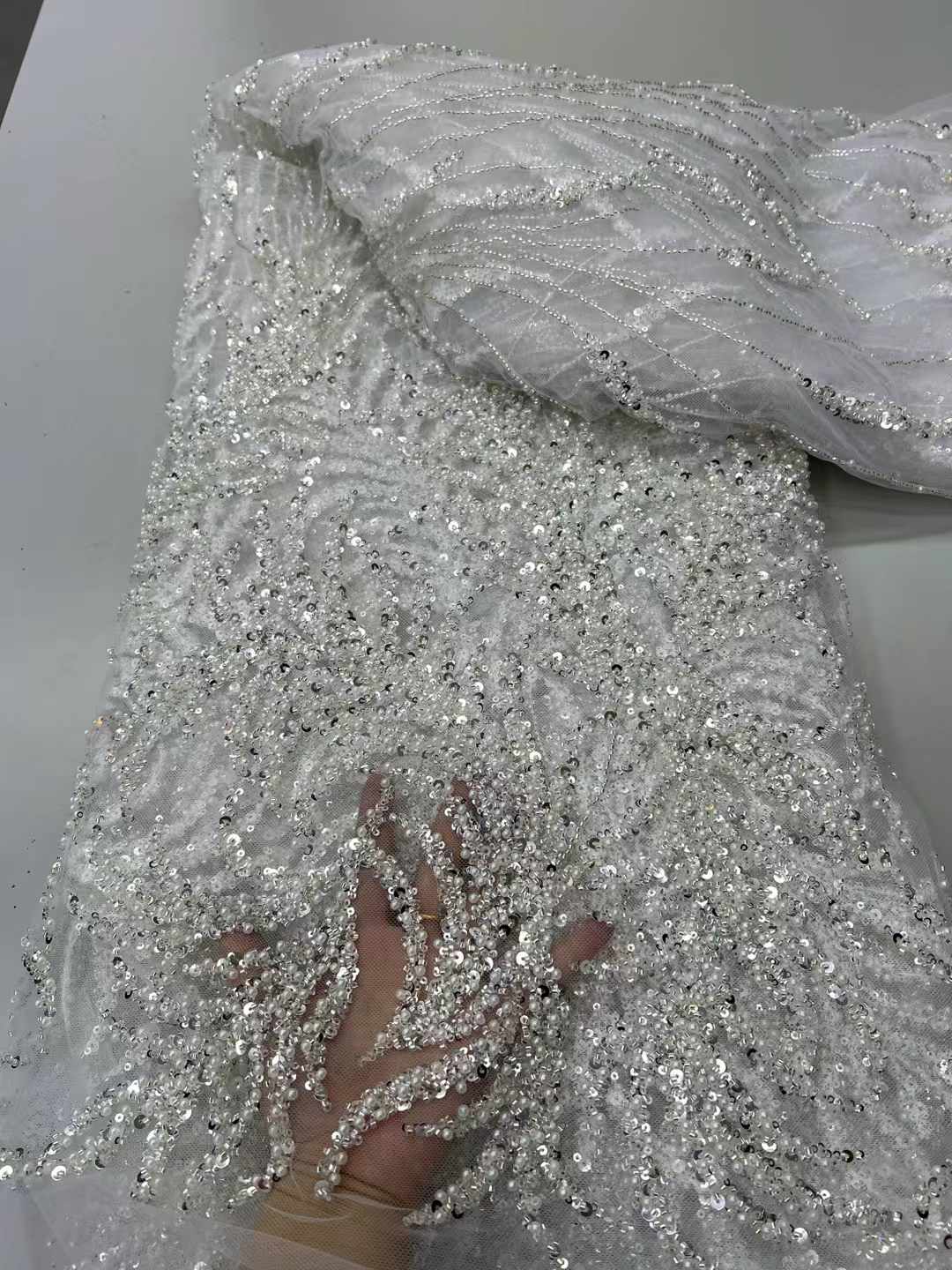 Tissu africain luxueux en dentelle à paillettes dorées pour marié, Tulle français brodé de perles lourdes de haute qualité 2025, pour robes de mariée