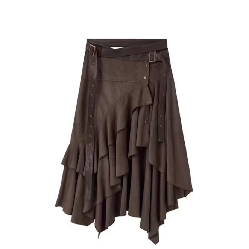 Jupe longue mi-longue marron pour femmes, Y2K Harajuku, mode de rue, Vintage, rétro, élégante, vêtements pour femmes, 2025