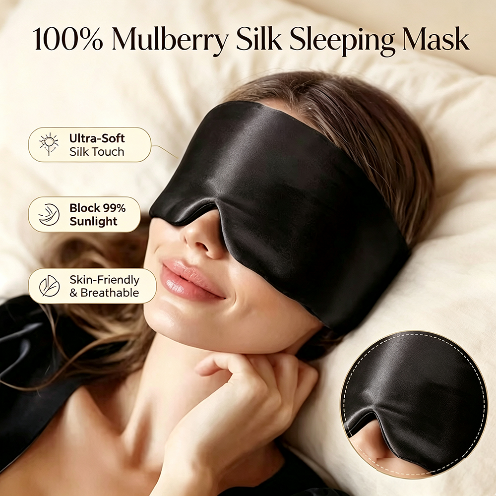 Masque de sommeil en soie de mûrier, cache-yeux bloquant la lumière, masque oculaire rembourré doux, masque de sommeil de voyage, aide au sommeil