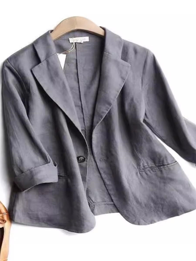 Veste de costume pour femmes, mode d'été 2025: Blazer court en coton et lin respirant et haut à manches 4/5, vêtements de bureau minimalistes G674