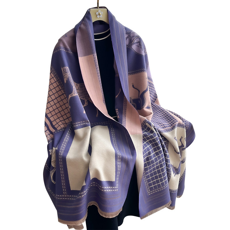 Automne hiver écharpe femmes Pashmina châles cheval imprimé enveloppes couverture en cachemire chaud épais grosses étoles pour dame en plein air Bufanda