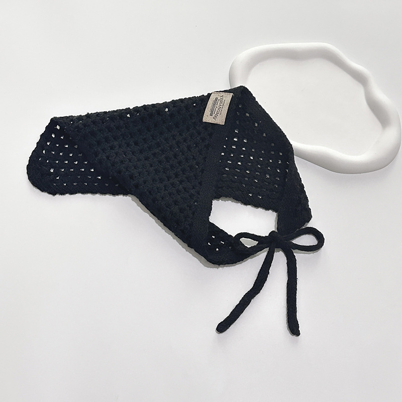 Nouvelle Écharpe Triangulaire Tricotée Creuse de Qualité Supérieure, Couleur Unie, Style Rétro Artistique, Bandeau Cheveux Tendance, Décoration de Taille pour Femme