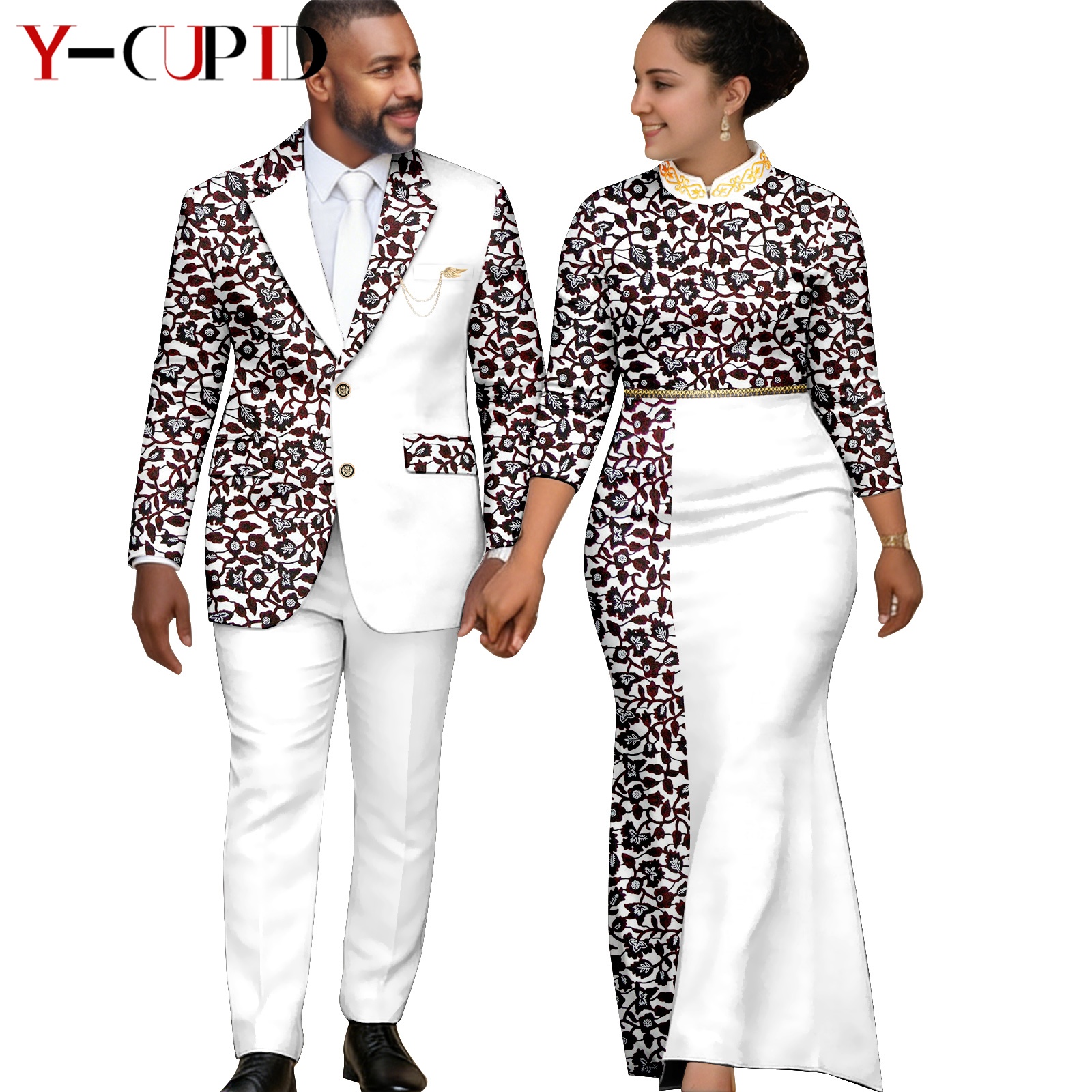 Robes longues élégantes à imprimé africain pour femmes, vêtements assortis pour couples, costumes Dashiki pour hommes, ensembles veste et pantalon Ankara 26C013