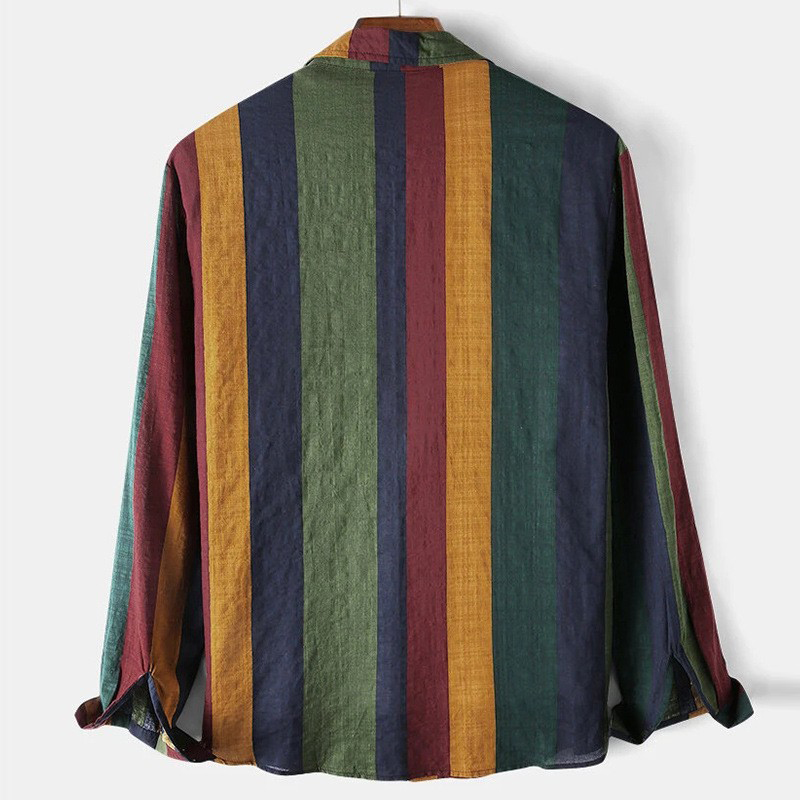 Chemise à manches longues imprimée à rayures rétro pour hommes, Streetwear de loisirs, Chemises boutonnées, Chemisier de luxe, Vêtements d'automne