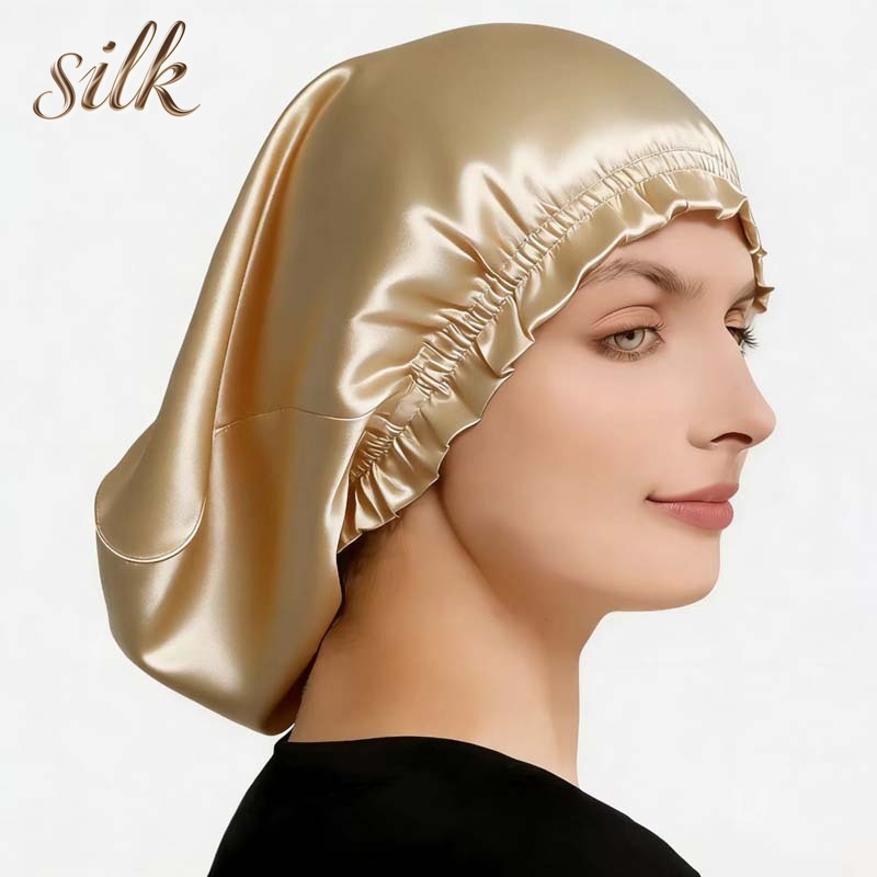 Bonnet de nuit en soie de mûrier 100% pour cheveux longs, couvre-cheveux de nuit en soie pour femmes, pour le soin des cheveux mi-longs, 38CM