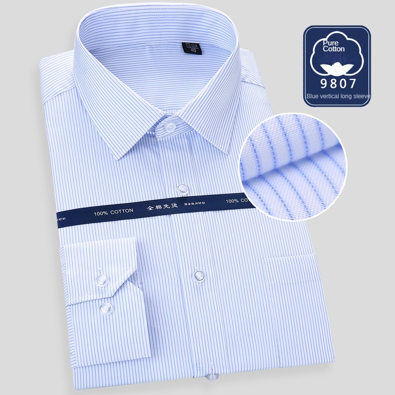 Haute qualité repassage gratuit hommes robe chemise à manches longues 100% pur coton nouveau solide mâle coupe régulière chemise d'affaires blanc bleu
