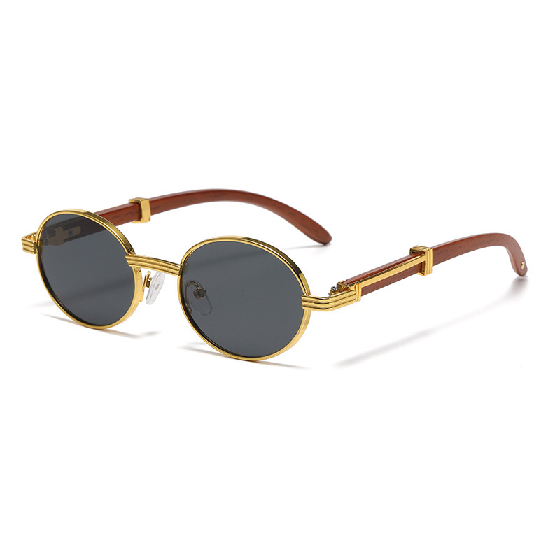 Lunettes de soleil ovales pour femmes et hommes, tendance de styliste, en bois, de luxe, Vintage, UV400
