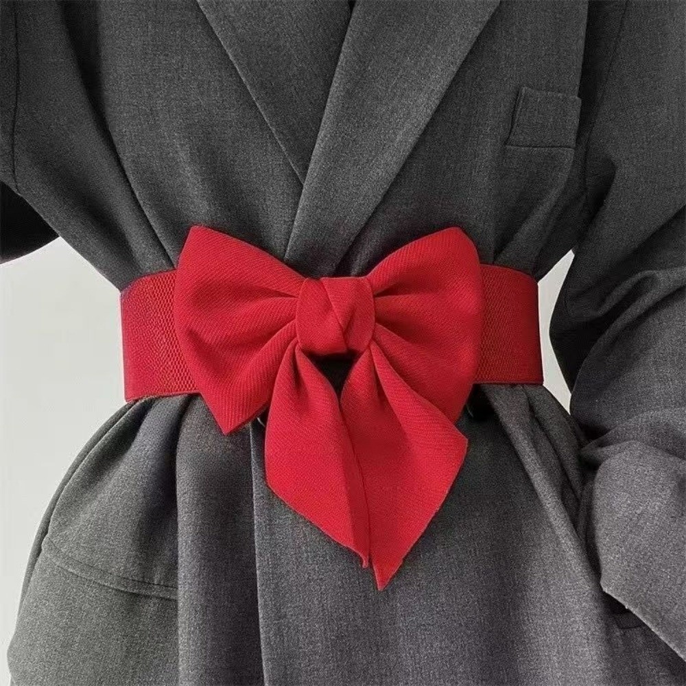 Ceinture large élégante à nœud papillon, couleur unie, élastique et réglable, pour décorer les robes et accessoires vestimentaires