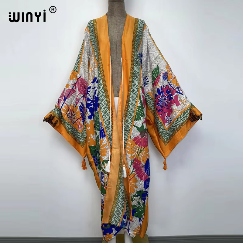 WINYI imprimer été maxi robe musulmane Abaya dame plage couvrir femme musulmane robes vêtements de plage mode caftan abaya dubaï luxe