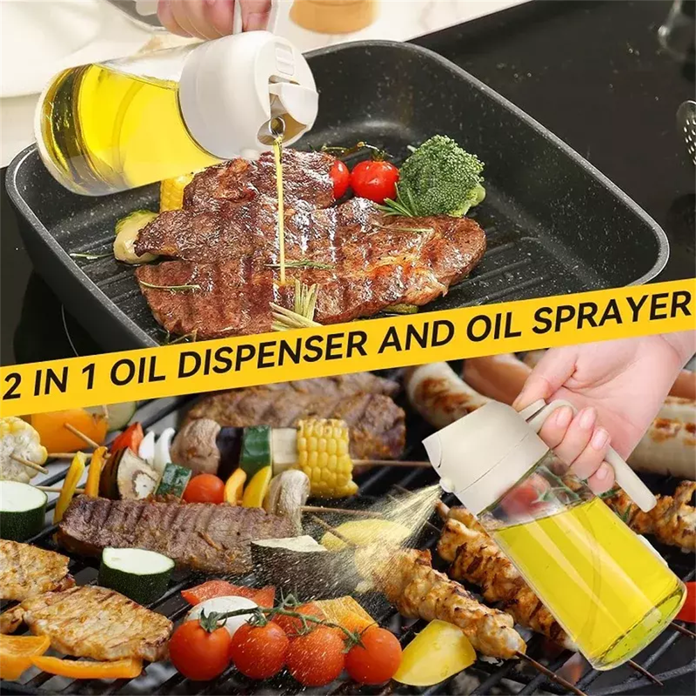 Distributeur d'huile d'olive, 15.8oz/470ml, pulvérisateur et verseur d'huile 2 en 1 pour salades, frire, grillades, idéal pour la cuisine, bouteille pulvérisateur d'huile en verre