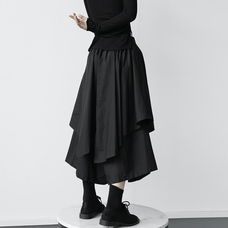 Femmes jupes noires japonais gothique irrégulière taille haute jupe plissée pantalon pour femmes Vintage Cargo jupes femmes vêtements dames