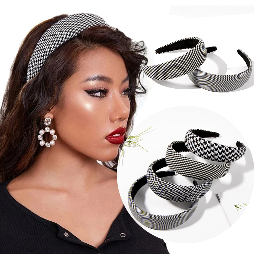 Nouvelle mode femmes cheveux accessoires bandeaux 4CM large côté classique pied-de-poule bandeau épais chapeaux décontractés adulte cheveux cerceau