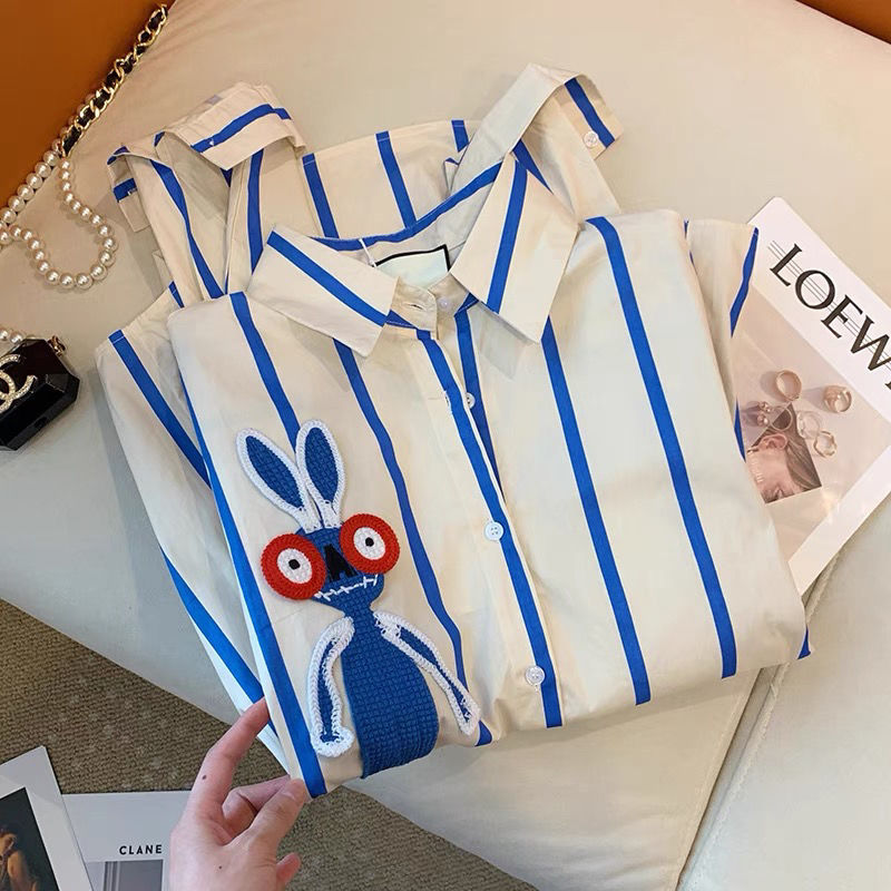 Chemise polyvalente minimaliste, ample et décontractée, Design de marque, sens contrasté, rayures bleues, lapin, mode printemps et automne 2023