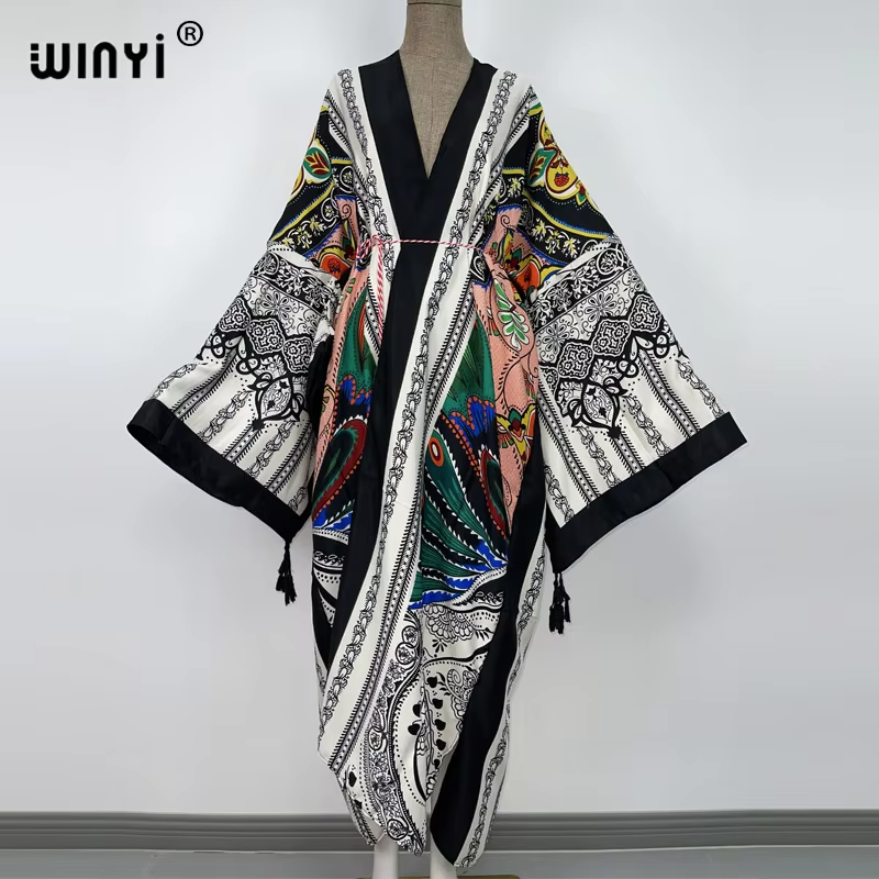 Manteau kimono d'été WINYI à imprimé, cardigan à manches longues, abaya pour femme musulmane, robe bohème, kaftan abaya, caftan de luxe de Dubaï