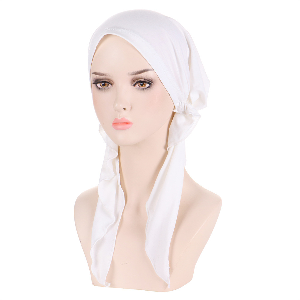Couleur unie mode musulmane Hijabs Turban Bonnet longue queue bandeau élastique Hijab chapeaux respirant chimio casquette pour femmes filles