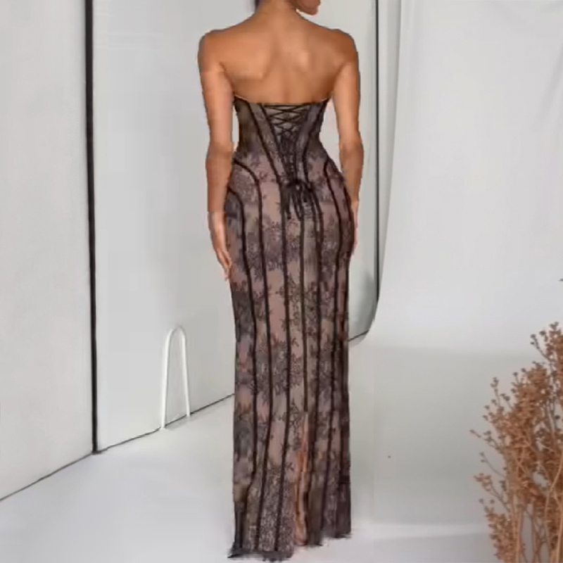 Robe de soirée élégante à rayures et imprimé floral, sexy, épaules dénudées, dos nu, taille ajustable, coupe ajustée, Vestidos 2026 pour femme