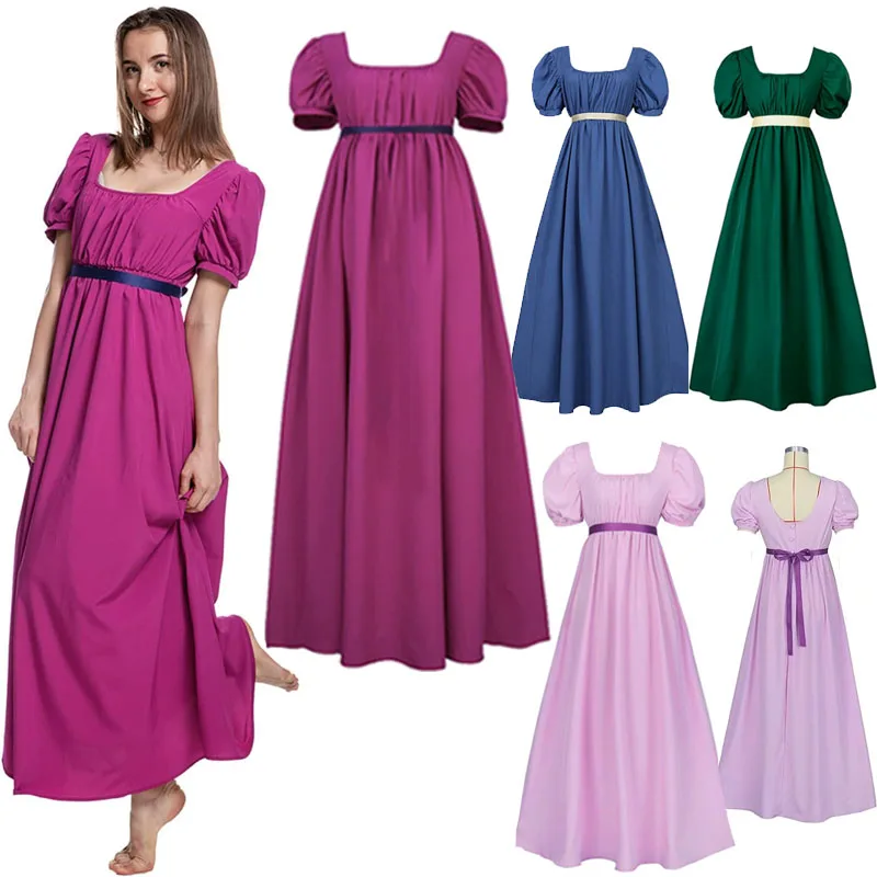 Robes pour femmes avec ceinture en Satin, manches bouffantes à volants, taille Empire, robe de soirée thé pour femmes, 2024