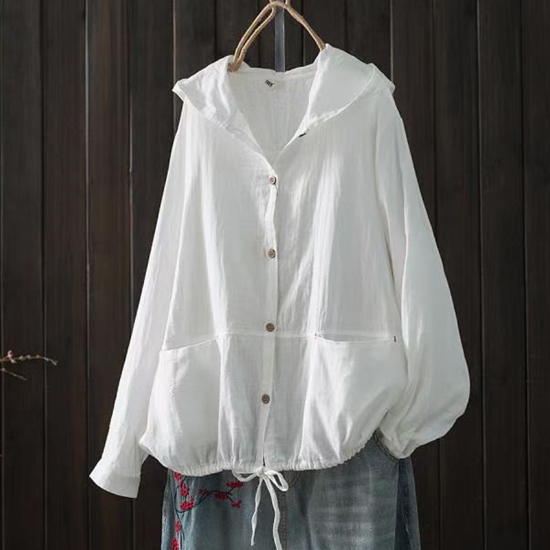 Cardigan à Capuche en Coton à Manches sulfpour Femme, Chemisier de Grande Taille, Chemises Solides, Style Japonais, Vêtements de Médicaments
