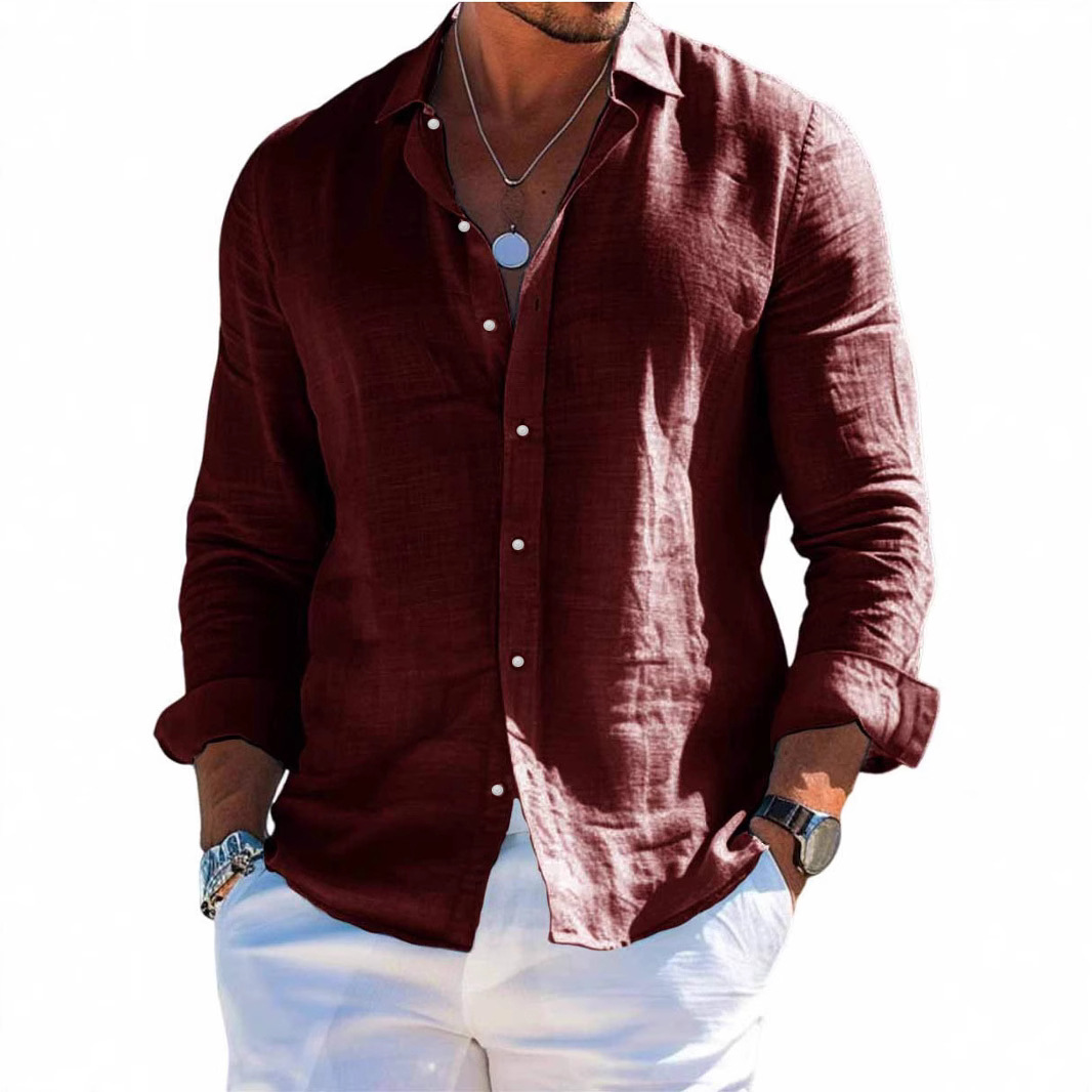 Hommes Blouse chemises été printemps mâle col rabattu à manches longues lin maillots de bain vacances haut Blouse NMD-3033