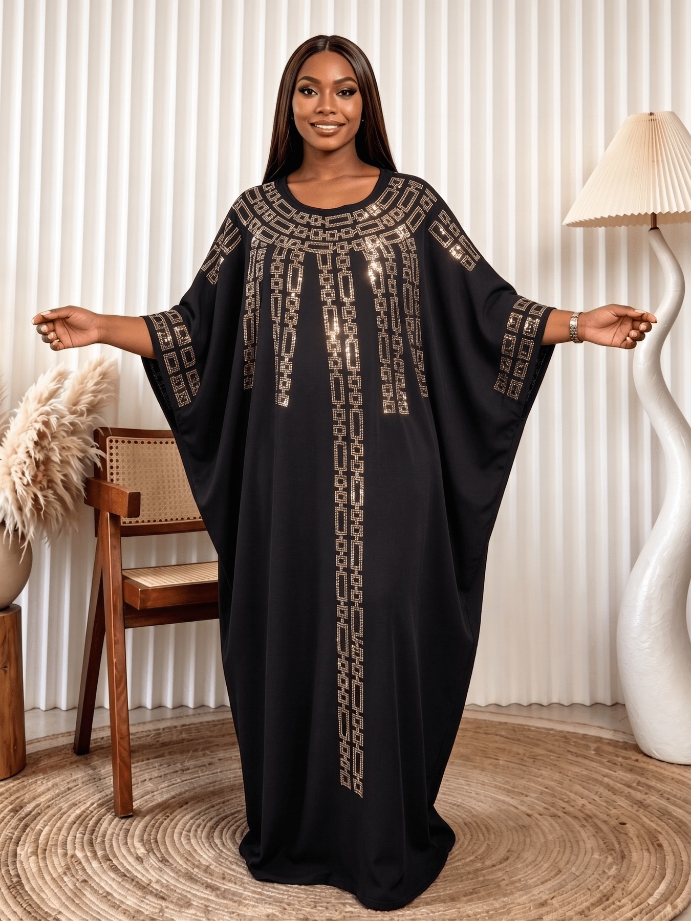 Abaya musulmane grande taille à imprimé africain et strass, robe traditionnelle du Moyen-Orient avec foulard assorti pour femmes