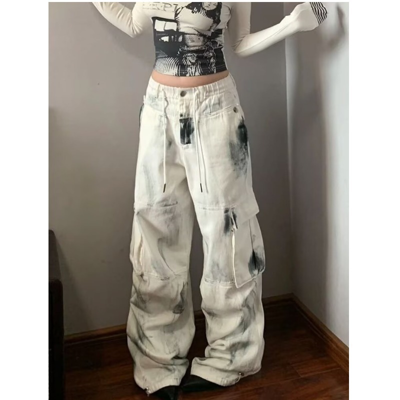 Femmes Jean large femmes Jean Span Shoujo fille Style Denim niveau blanc pantalon Jean Y2k Coquette femme vêtements taille haute pantalon