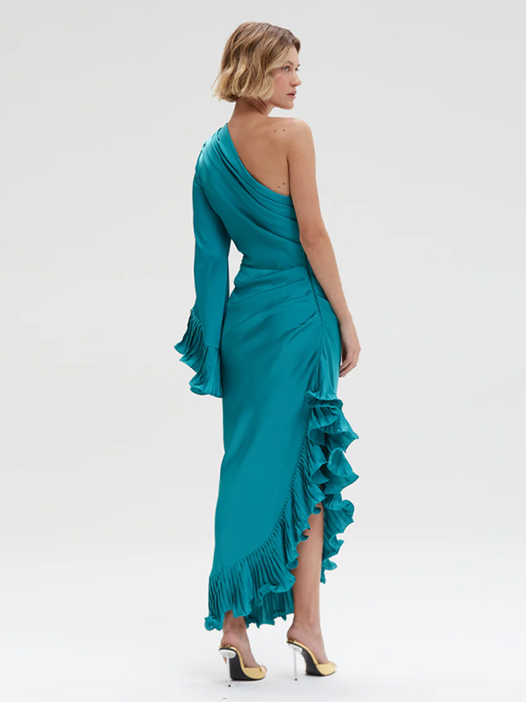 Robes pour femmes robe de soirée élégante en Satin une épaule à volants robe mi-longue Sexy élégante robe formelle femme vêtements nouveaux vêtements d'extérieur