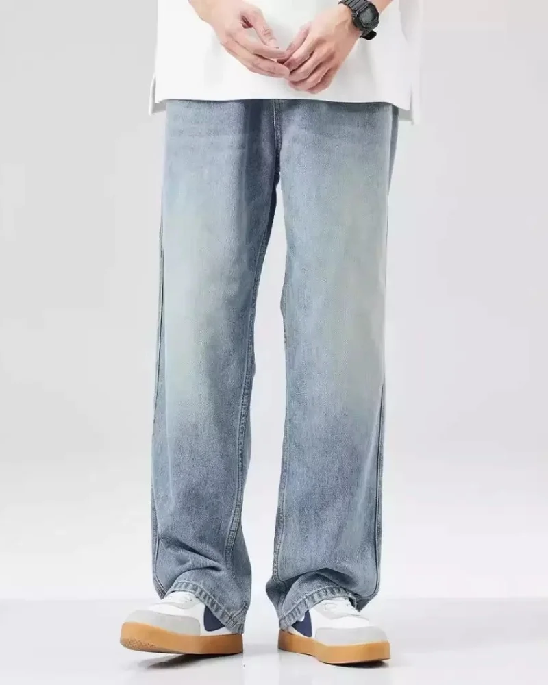 Nouveau Jean Bent Knife pour Homme, Style Rétro Américain, Délavé et Vieilli, Coupe Large, Jambe Droite Ample, Quatre Saisons, Feelin Street