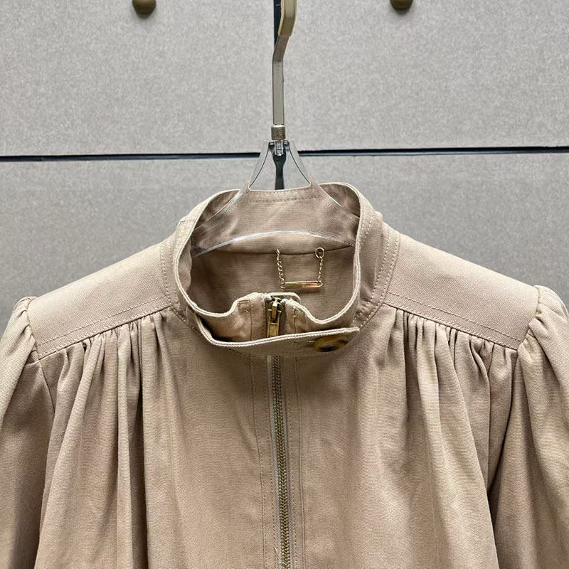 Blouson court zippé pour femme avec col montant et épaulettes, veste plissée, doudoune de haute qualité, 2026, Nouvelle collection Y2K