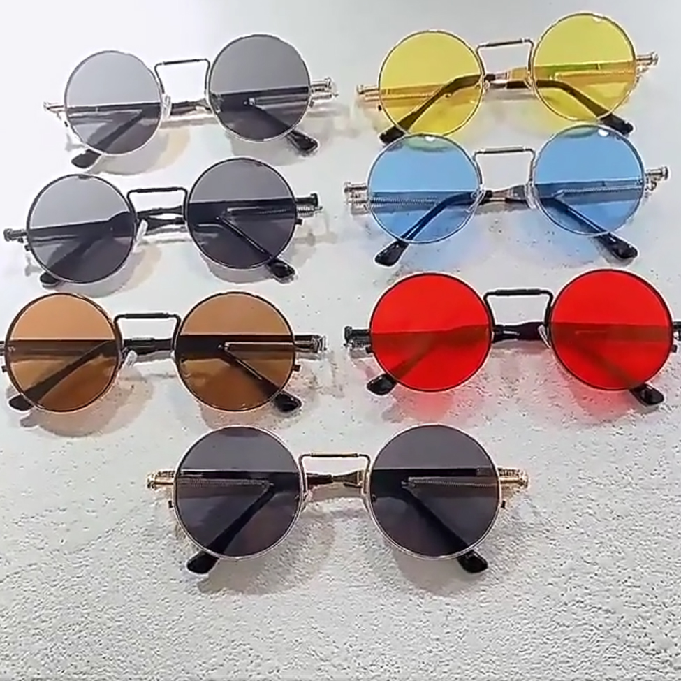 Lunettes de soleil rondes vintage à monture métallique pour femmes et hommes, style punk, lunettes de soleil circulaires, lunettes pour hommes et femmes