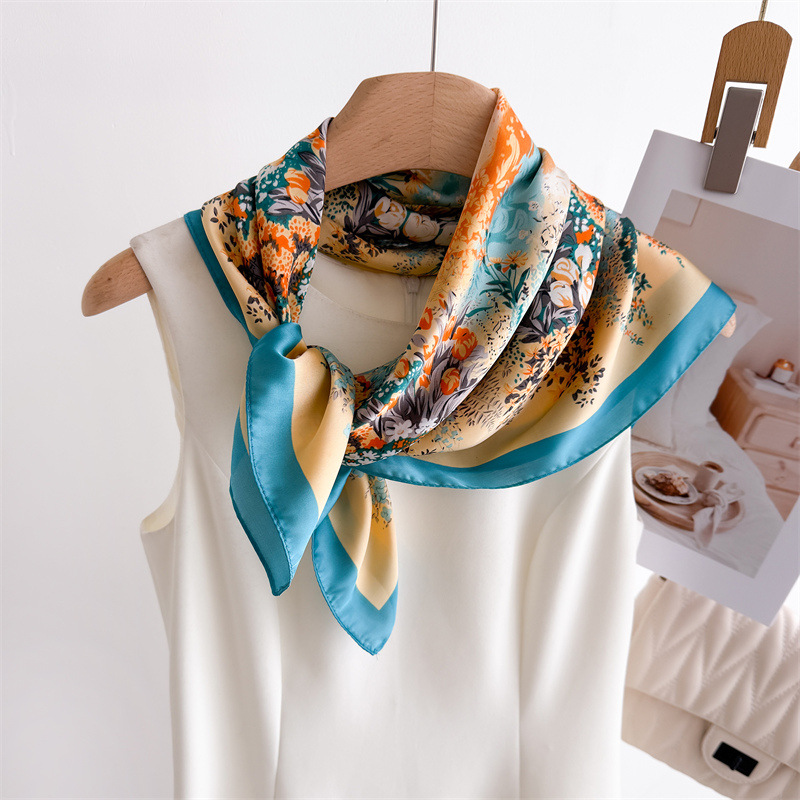 Foulard carré imprimé en Satin doux pour femmes, Foulard de printemps, bandeau pour cheveux, Bandana, cravate, châle, nouvelle collection 2025